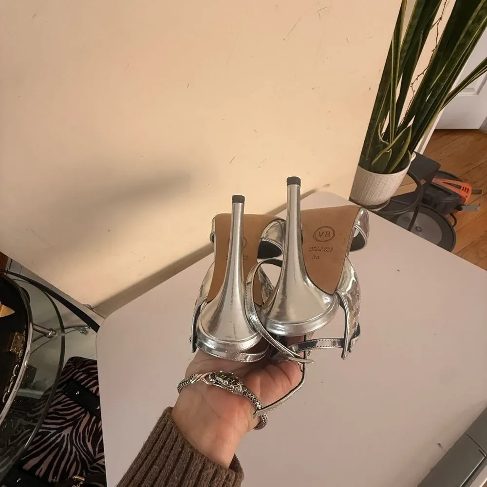 Veronica Beard Metallic Silver Heels Size 6, Used Once (see pictures)